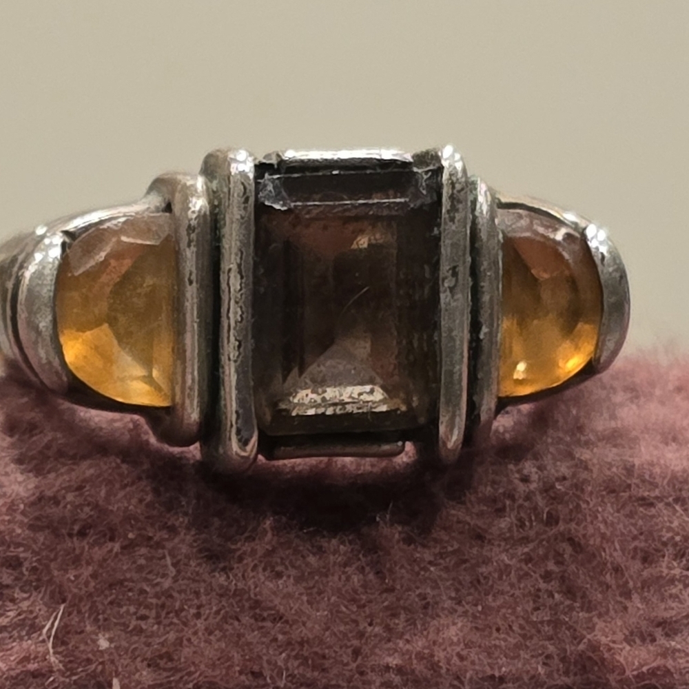 Vtg Smokey Quartz And Citrine Sterling Silver Danecraft Ring Sz 6.75 - Picture 4 of 9